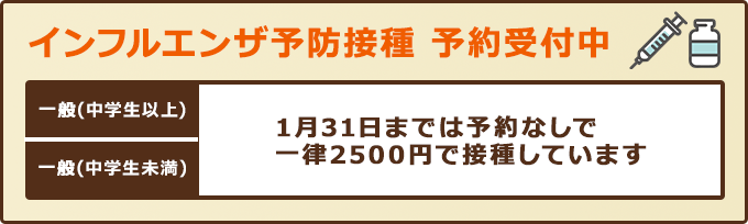 インフルエンザ予防接種 予約受付中